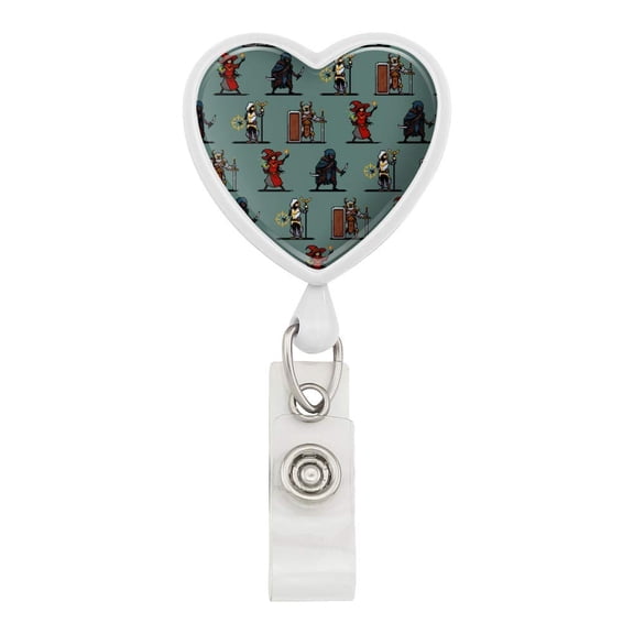 8-Bit Pixel Heroes RPG Pattern Heart Lanyard Retractable Reel Badge ID Card Holder