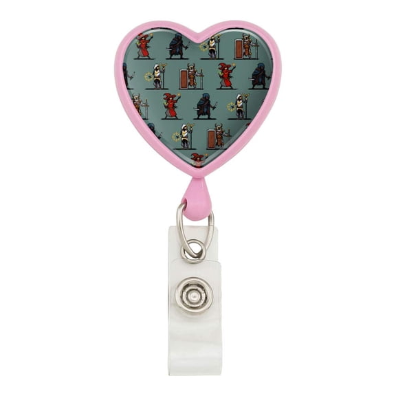 8-Bit Pixel Heroes RPG Pattern Heart Lanyard Retractable Reel Badge ID Card Holder
