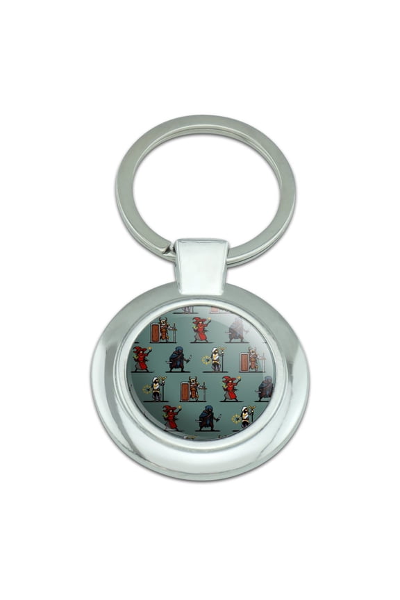 8-Bit Pixel Heroes RPG Pattern Keychain Classy Round Chrome Plated Metal
