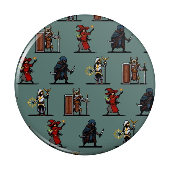 8-Bit Pixel Heroes RPG Pattern Kitchen Refrigerator Locker Button Magnet