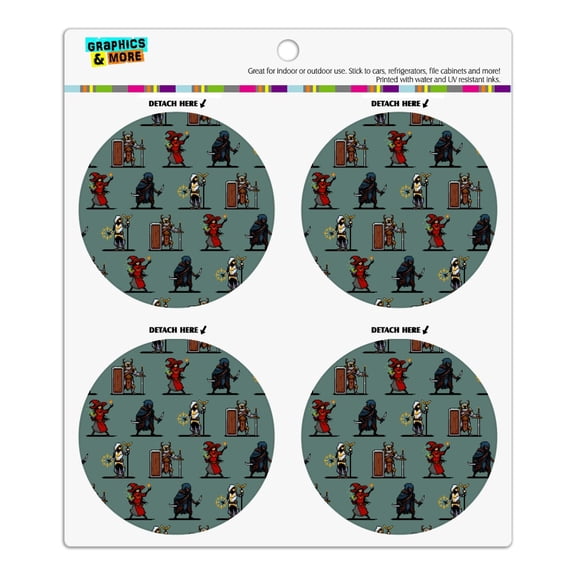 8-Bit Pixel Heroes RPG Pattern Refrigerator Fridge Locker Vinyl Circle Magnet Set