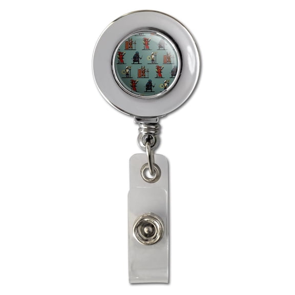 8-Bit Pixel Heroes RPG Pattern Retractable Reel Chrome Badge ID Card Holder Clip