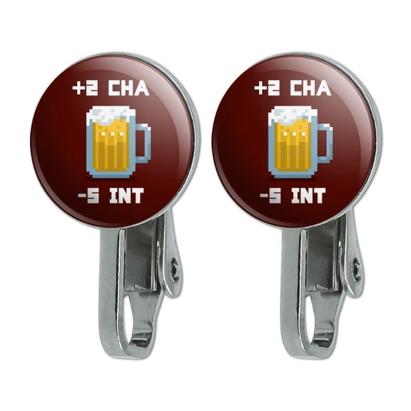 8-Bit Pixel Retro Beer Charisma Buff Gamer Game Novelty Clip-On Stud Earrings