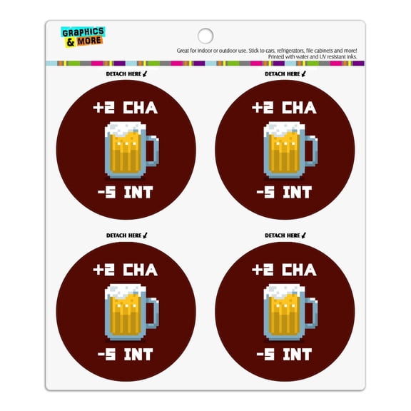 8-Bit Pixel Retro Beer Charisma Buff Gamer Game Refrigerator Fridge Locker Vinyl Circle Magnet Set