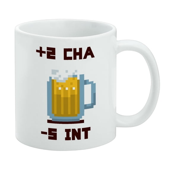 8-Bit Pixel Retro Beer Charisma Buff Gamer Game White Mug