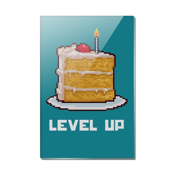 8-Bit Pixel Retro Cake Level-up Game Gamer Rectangle Acrylic Fridge Refrigerator Magnet