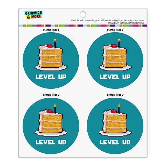 8-Bit Pixel Retro Cake Level-up Game Gamer Refrigerator Fridge Locker Vinyl Circle Magnet Set
