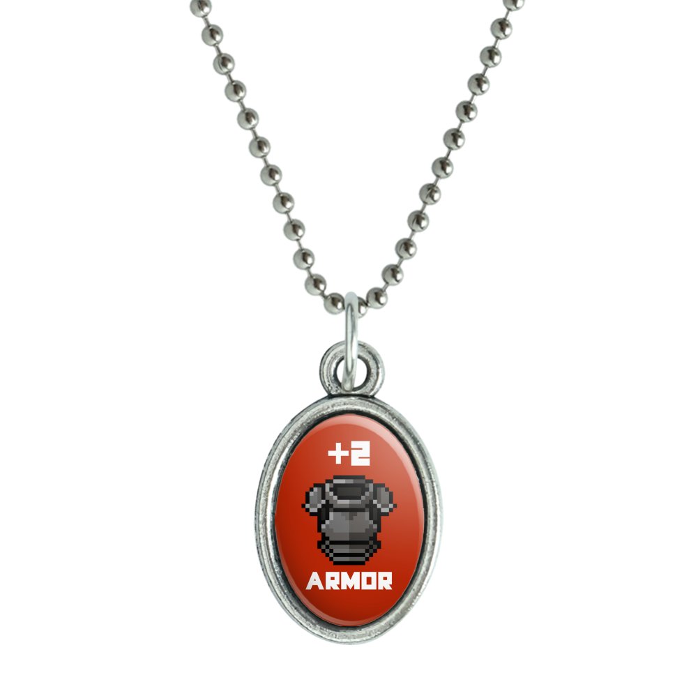 8-Bit Pixel Retro Plus Two Armor Gamer Game Antiqued Oval Charm Pendant ...