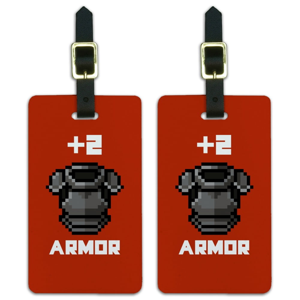 8-Bit Pixel Retro Plus Two Armor Gamer Game Luggage ID Tags Suitcase ...