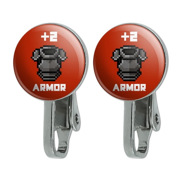 8-Bit Pixel Retro Plus Two Armor Gamer Game Novelty Clip-On Stud Earrings