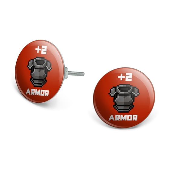 8-Bit Pixel Retro Plus Two Armor Gamer Game Novelty Silver Plated Stud Earrings