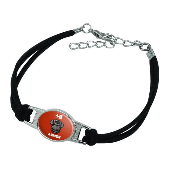8-Bit Pixel Retro Plus Two Armor Gamer Game Novelty Suede Leather Metal Bracelet