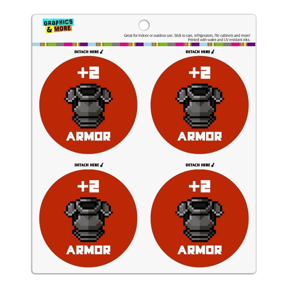 8-Bit Pixel Retro Plus Two Armor Gamer Game Refrigerator Fridge Locker Vinyl Circle Magnet Set