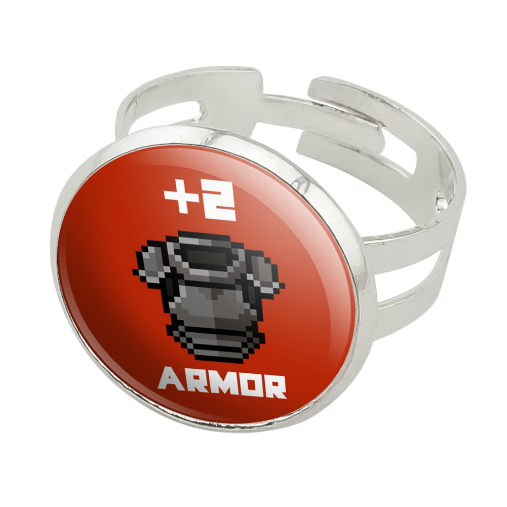 8-Bit Pixel Retro Plus Two Armor Gamer Game Silver Plated Adjustable ...