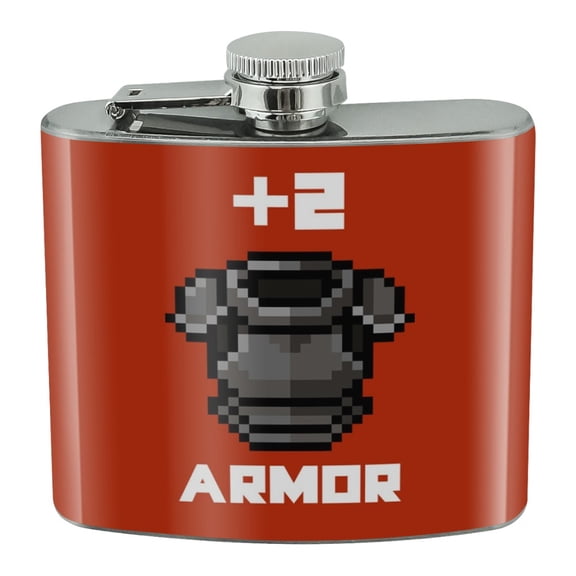 8-Bit Pixel Retro Plus Two Armor Gamer Game Stainless Steel 5oz Hip Drink Kidney Flask