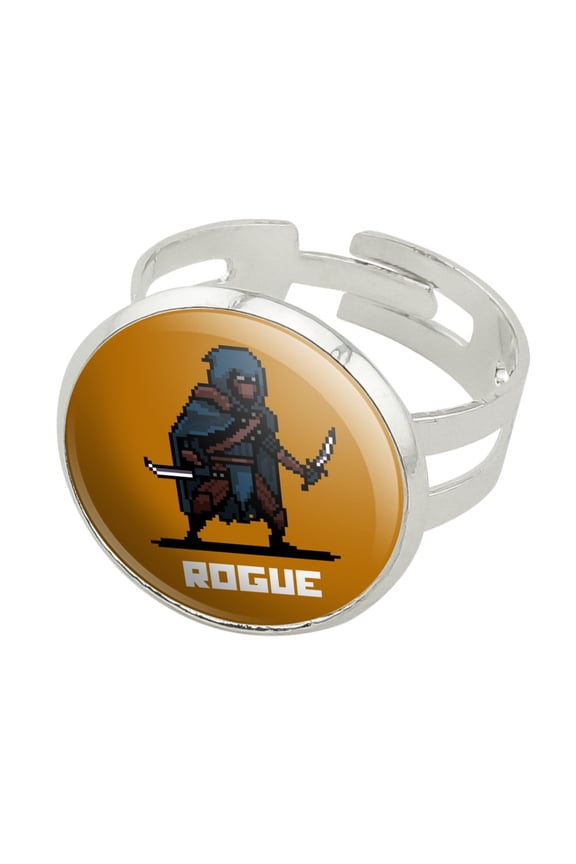 8-Bit Pixel Retro Rogue Thief Assassin Games RPG  Silver Plated Adjustable Novelty Ring