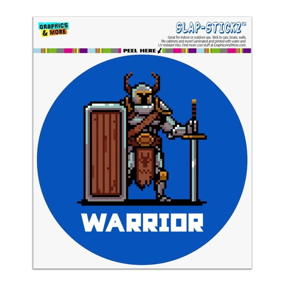 8-Bit Pixel Retro Warrior Knight Fighter Games RPG  Automotive Car Window Locker Circle Bumper Sticker