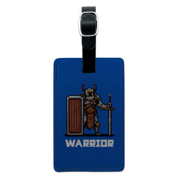 8-Bit Pixel Retro Warrior Knight Fighter Games RPG  Rectangle Leather Luggage Card Suitcase Carry-On ID Tag
