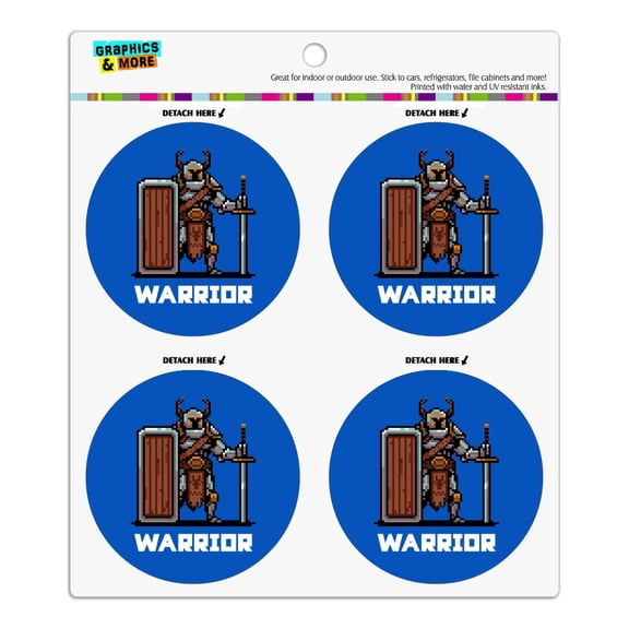 8-Bit Pixel Retro Warrior Knight Fighter Games RPG  Refrigerator Fridge Locker Vinyl Circle Magnet Set