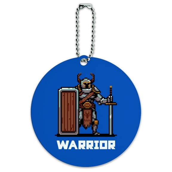 8-Bit Pixel Retro Warrior Knight Fighter Games RPG  Round Luggage ID Tag Card Suitcase Carry-On