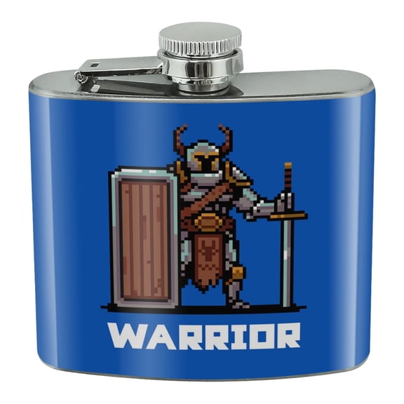 8-Bit Pixel Retro Warrior Knight Fighter Games RPG  Stainless Steel 5oz Hip Drink Kidney Flask