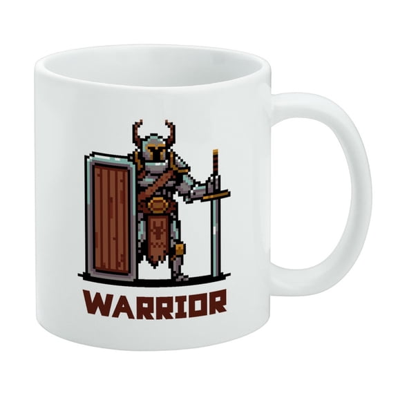 8-Bit Pixel Retro Warrior Knight Fighter Games RPG  White Mug