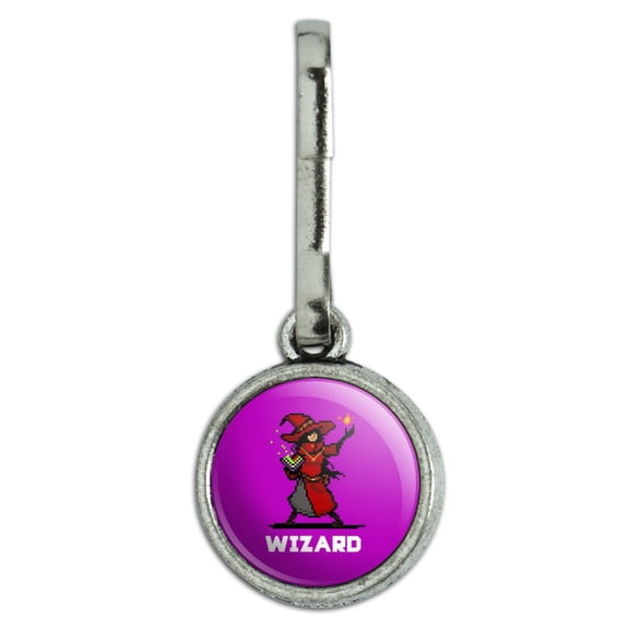 8-Bit Pixel Retro Wizard Mage Caster Games RPG  Antiqued Charm Clothes Purse Suitcase Backpack Zipper Pull Aid