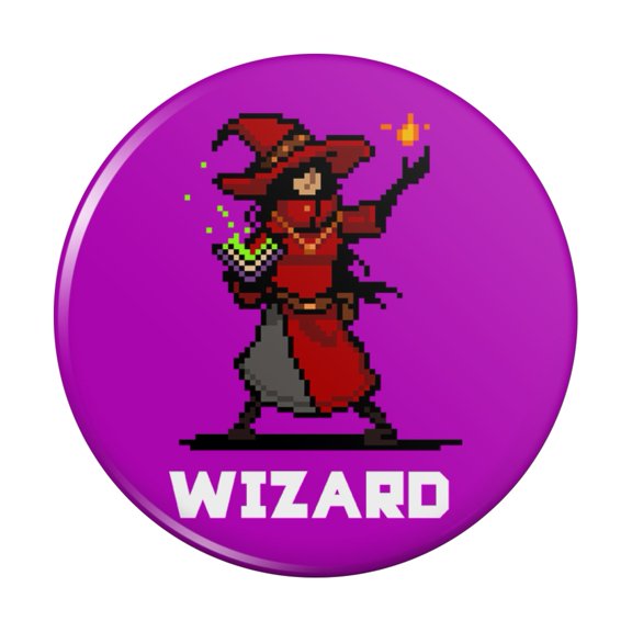 8-Bit Pixel Retro Wizard Mage Caster Games RPG  Kitchen Refrigerator Locker Button Magnet