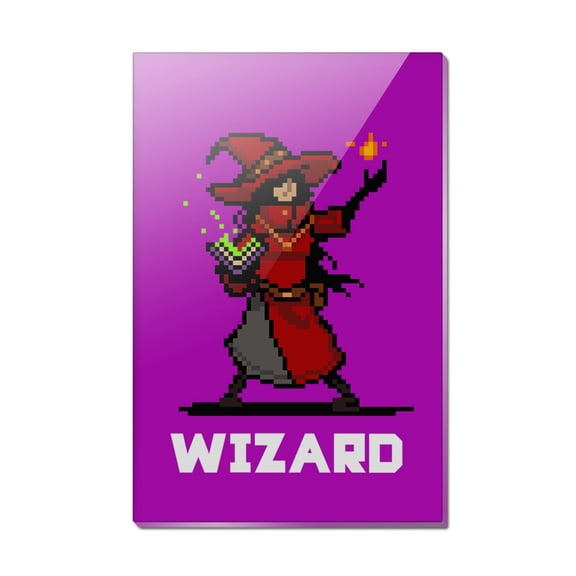 8-Bit Pixel Retro Wizard Mage Caster Games RPG  Rectangle Acrylic Fridge Refrigerator Magnet