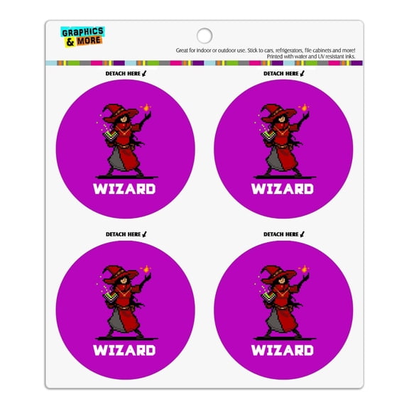 8-Bit Pixel Retro Wizard Mage Caster Games RPG  Refrigerator Fridge Locker Vinyl Circle Magnet Set