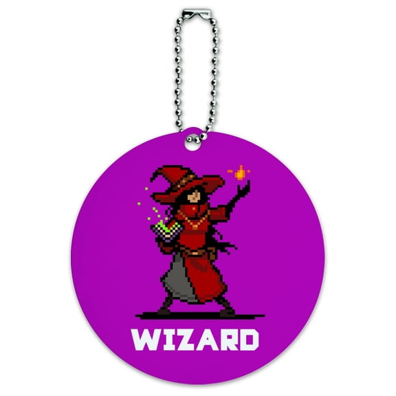 8-Bit Pixel Retro Wizard Mage Caster Games RPG  Round Luggage ID Tag Card Suitcase Carry-On