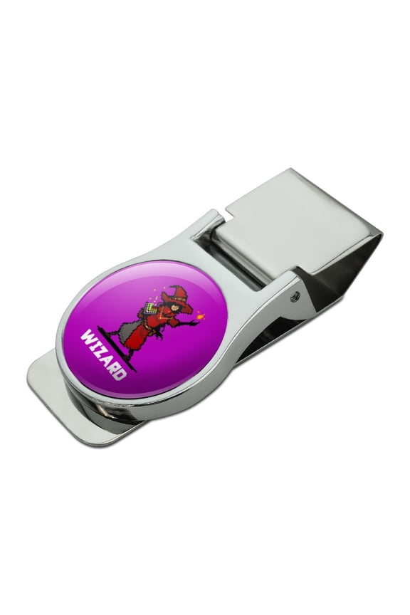 8-Bit Pixel Retro Wizard Mage Caster Games RPG  Satin Chrome Plated Metal Money Clip