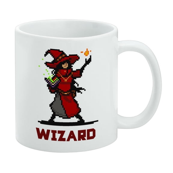 8-Bit Pixel Retro Wizard Mage Caster Games RPG  White Mug