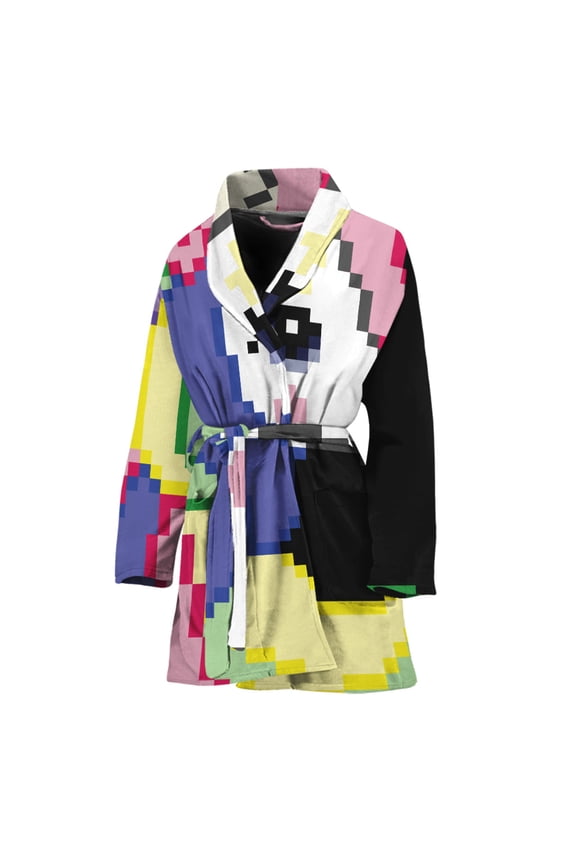 8-Bit Pixel Unicorn Women Bathrobe One Size Univeral Fits, Unicorn Fashion Lightweight Plush Fleece Long Robe For Women