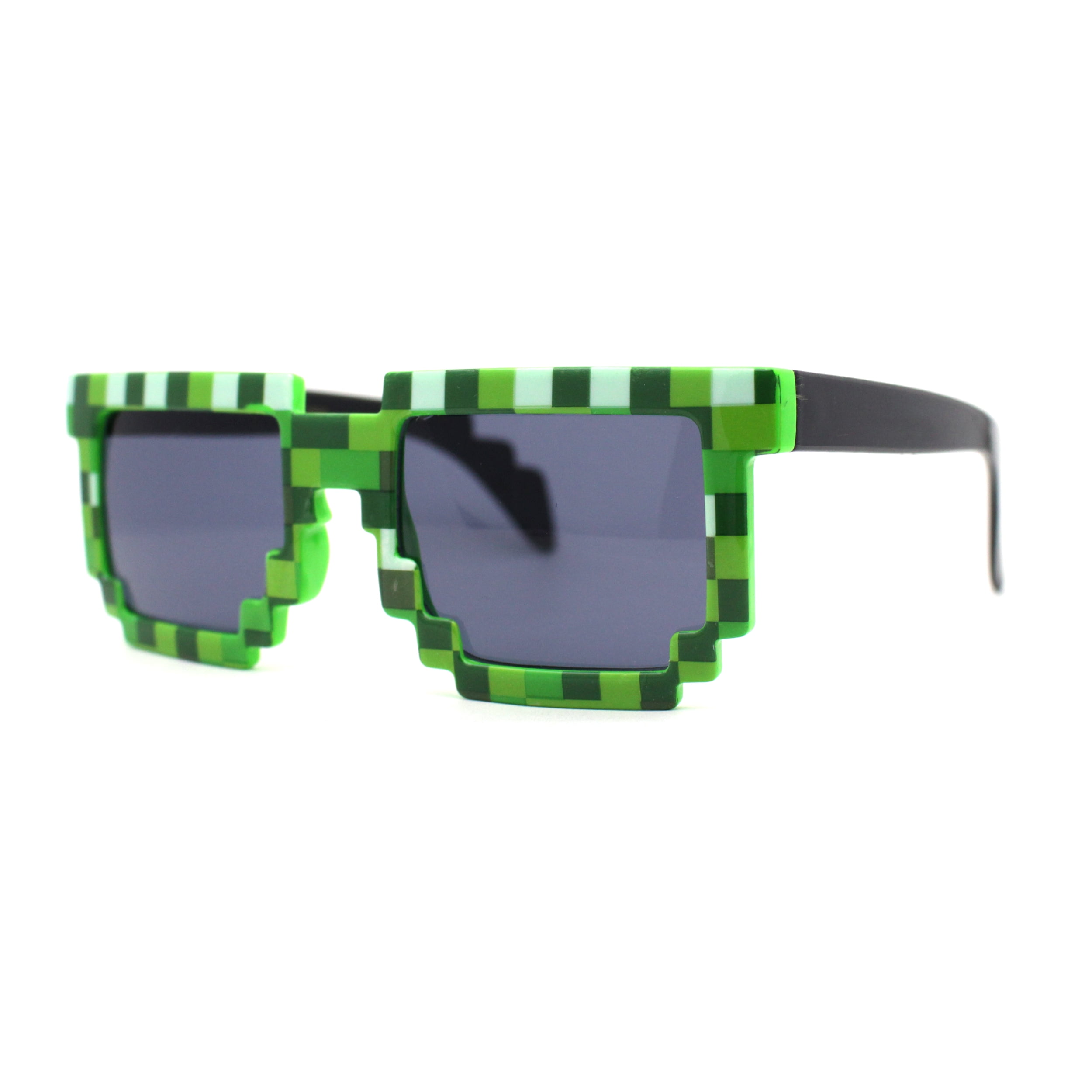 8-Bit Pixel Video Gamer Pixelated Green Horn Rim Sunglasses