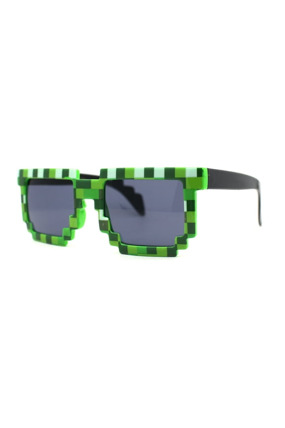 8-Bit Pixel Video Gamer Pixelated Green Horn Rim Sunglasses