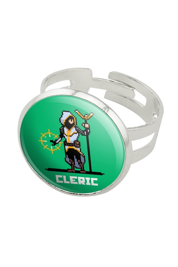 8-Bit Retro Pixel Cleric Priest Healer Games RPG  Silver Plated Adjustable Novelty Ring