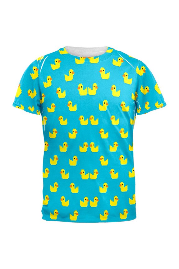 8 Bit Rubber Ducks All Over Adult T-Shirt - Large