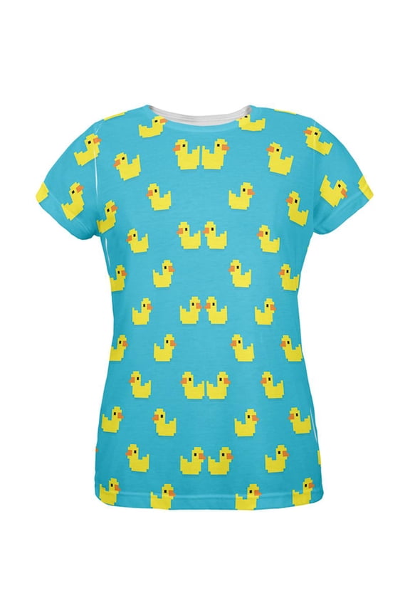 8 Bit Rubber Ducks All Over Womens T-Shirt - X-Large