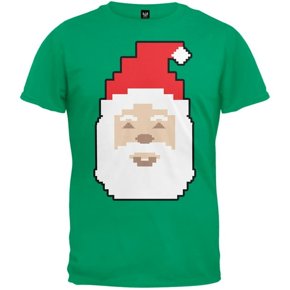 8 Bit Santa Adult Green T-Shirt - X-Large