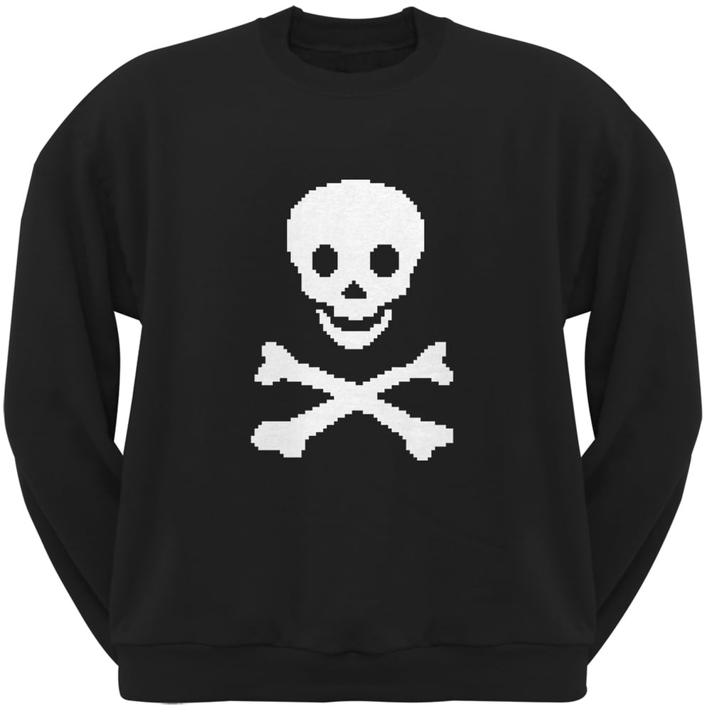 8-Bit Skull and Crossbones Black Adult Crew Neck Sweatshirt 8-Bit Skull and Crossbones Black Adult Crew Neck Sweatshirt