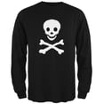 thumbnail image 1 of 8-Bit Skull and Crossbones Black Adult Long Sleeve T-Shirt - Large, 1 of 1