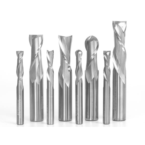 8 Bit Solid Carbide Endmill CNC Router Bit Set - 1/4" & 1/2" Shank - Yonico 14804