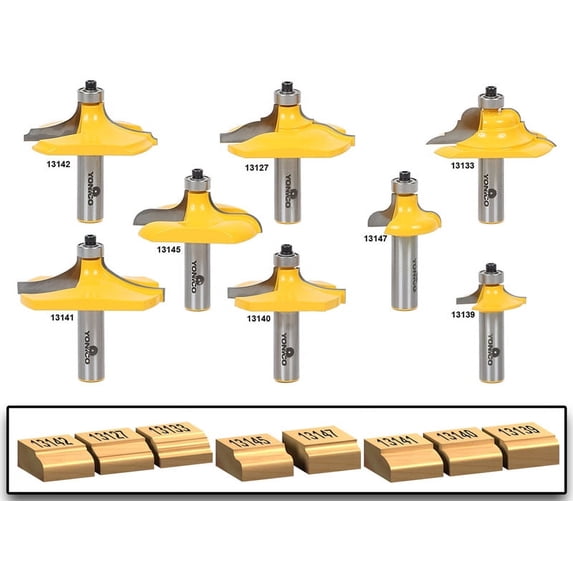 8 Bit Table Edge Router Bit Set - 1/2" Shank - Yonico 13829
