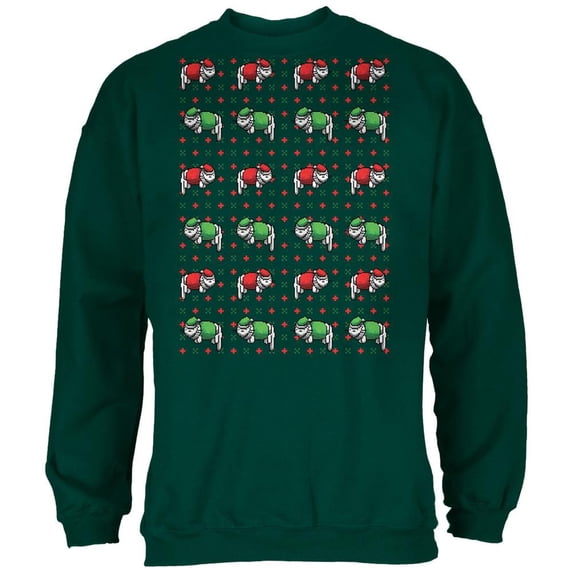 8 Bit Xmas Cat Ugly Sweater Forest Adult Long Sleeve T-Shirt - Large