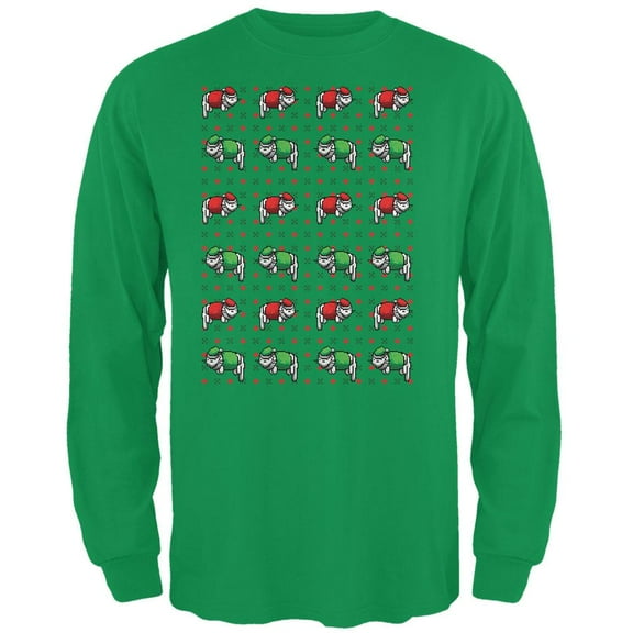 8 Bit Xmas Cat Ugly Sweater Irish Green Adult Long Sleeve T-Shirt - Large