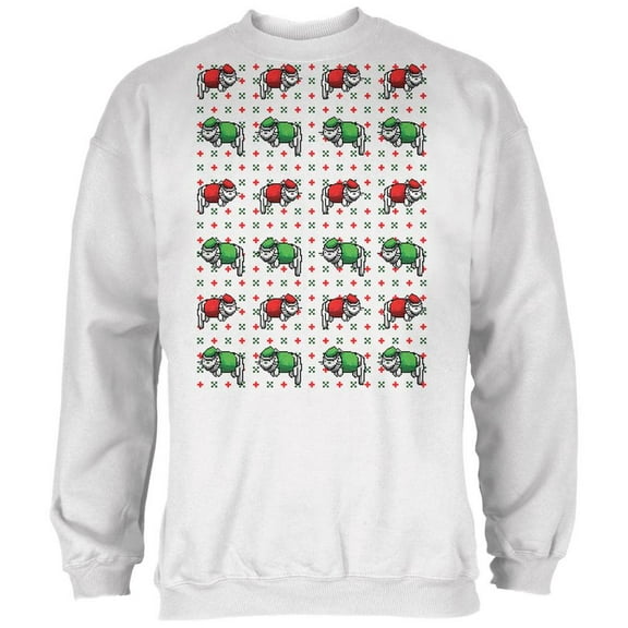 8 Bit Xmas Cat Ugly Sweater White Adult Sweatshirt