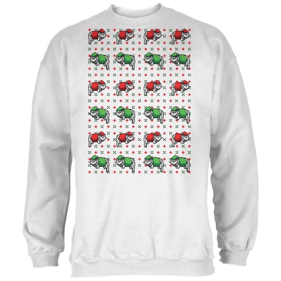 8 Bit Xmas Cat Ugly Sweater White Adult Sweatshirt