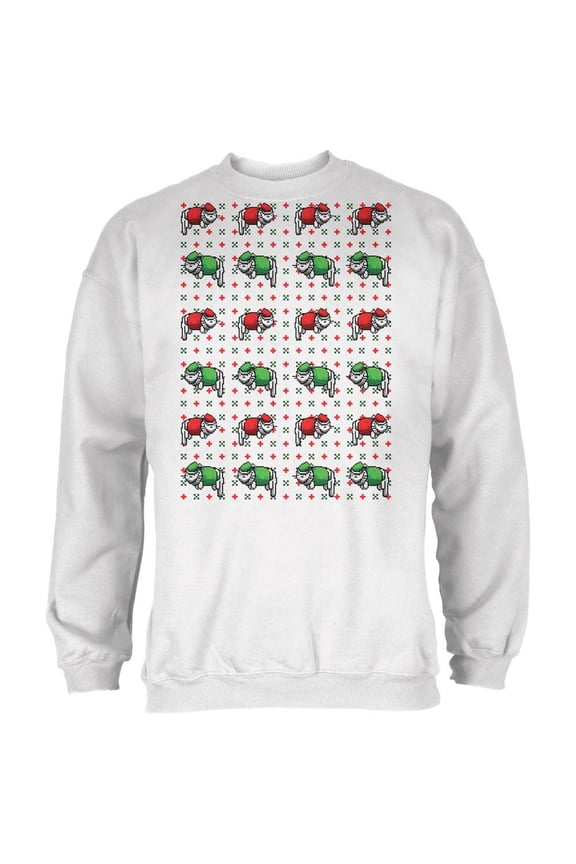 8 Bit Xmas Cat Ugly Sweater White Adult Sweatshirt