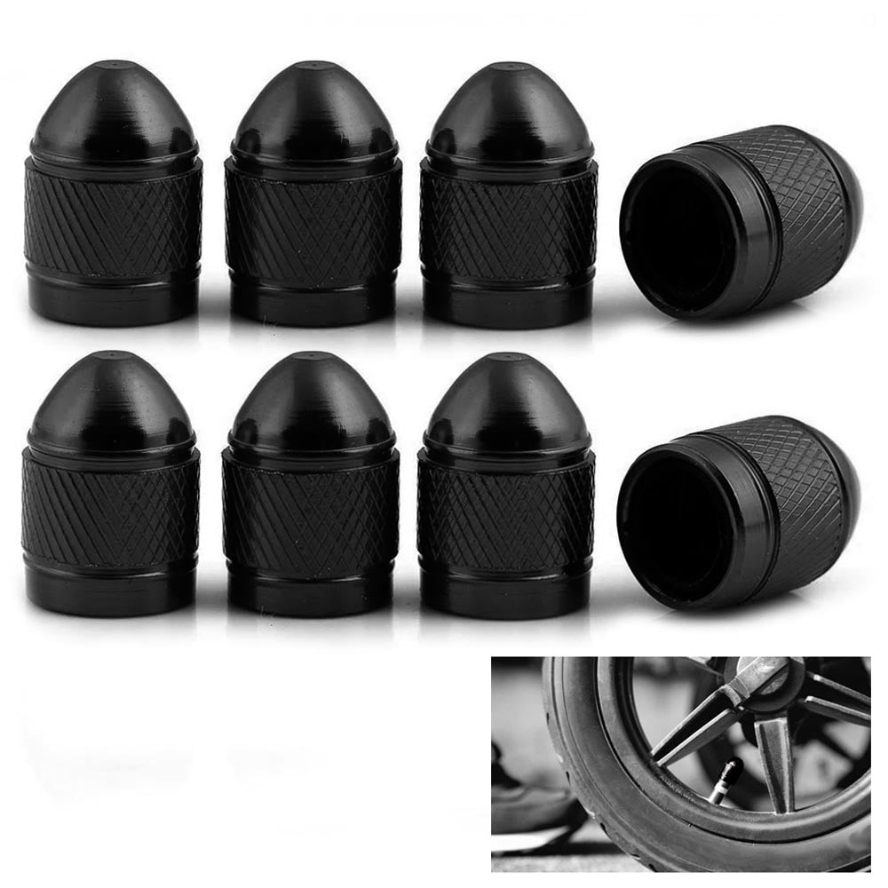 8 Black Aluminum Metal Tire Valve Spike Air Caps Wheel Stem Universal